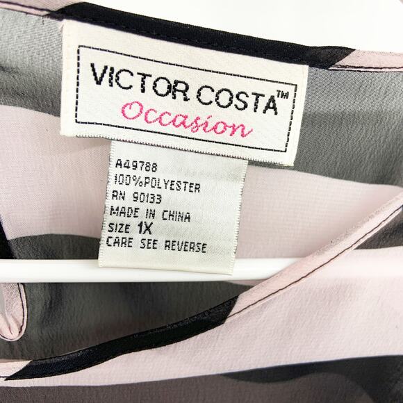 Victor Costa Occasion Sheer Orchid and Black Striped Blouse Swim Coverup Size 1X - Picture 2 of 7